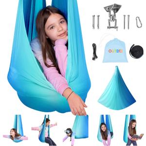 OUTREE Sensory Swing for Kids with 360 Swivel Hanger, Indoor Therapy Swing Great for Autism, ADHD, Sensory Processing Disorder, and Autistic Children (Blue/White)