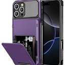 Vofolen Compatible with iPhone 16 Pro Case with Card Holder Dual Layer Heavy Duty Drop Protection Hidden Flip 4-Card Slot Wallet Phone Case for iPhone 16 Pro for Women Men, 6.3 Inch Grey, Purple