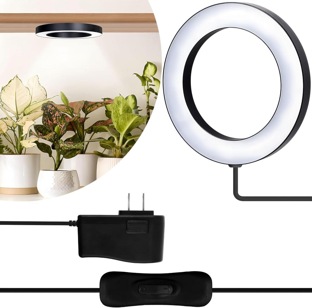 LED Grow Lights for Indoor Plants Full Spectrum 5000K, Upgraded Smart Home Ready 9.8 ft Cord, Plant Light Halo Small Grow Light (Black, 6.3 inch)