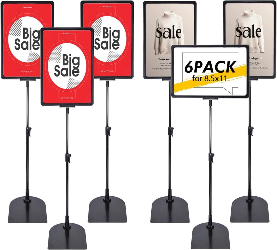 Retail Sign Holder for Display Indoor, Portable Signage Stand Double Sided Sale sign for Business Store Retail Market Vendor Advertising Trade Show Display (8.5x11, 6Pack)