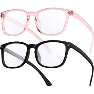 livho High Tech Blue Light Glasses - Advanced 99% Blue Light Blocking Computer Glasses - Anti Eyestrain & UV Glare Protection (*B7 Matte Black+clear Pink)