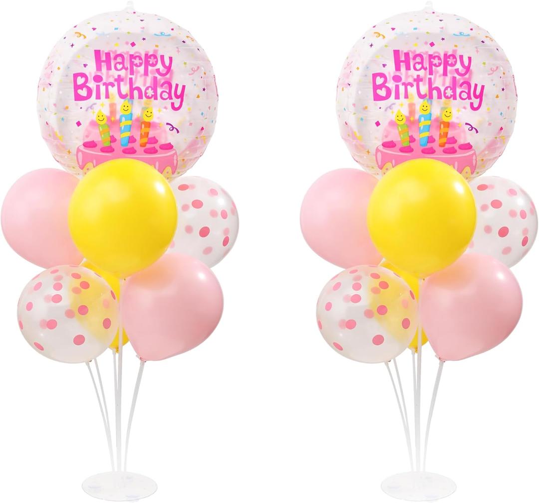 Happy Birthday Balloons Table Centerpiece Stand Kit,Transparent Balloons with Happy Birthday Print for Birthday Party Decoration
