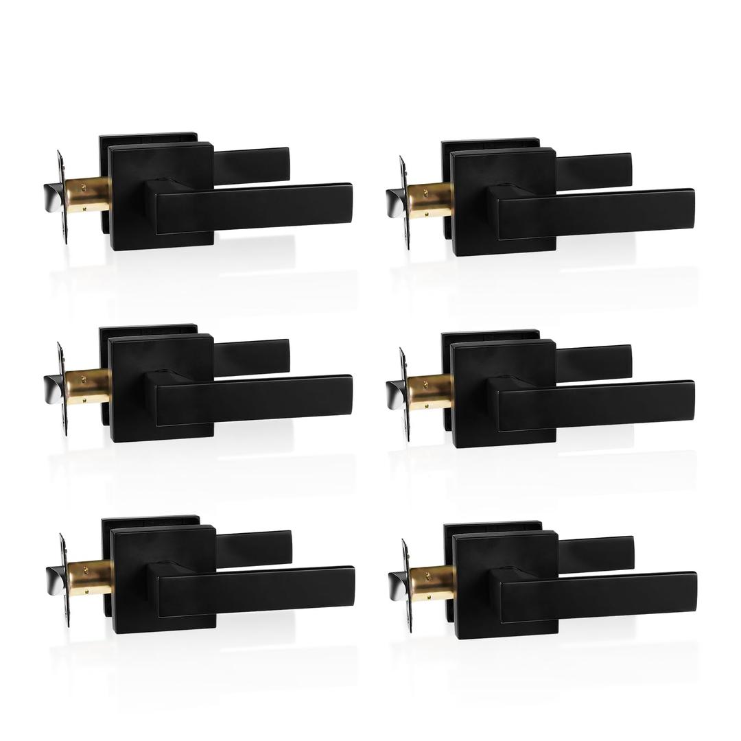 HARDHAWK Door Handle with Lock, Passage, 6 Pack, Black