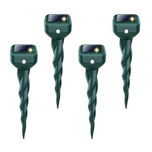 Mole Repellent Solar Powered, 4 Pack Snake & Skunk Repellent for Yard, IP 65 Waterproof Ultrasonic Deterrent Stakes, Get Rid for Rabbit, Gopher, Vole, Chipmunk, Deer, Groundhog for Lawns Garden