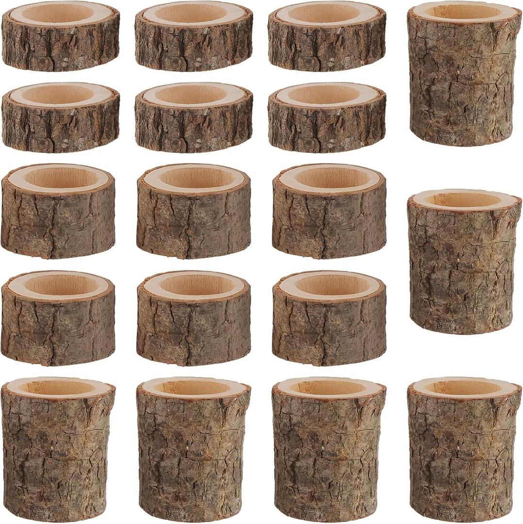 FUNSUEI 18 PCS Wooden Tea Light Candle Holders, Rustic Wood Votive Log Candle Holders, Rustic Wood Votive Candle Holder for Table Decoration, 3 Sizes