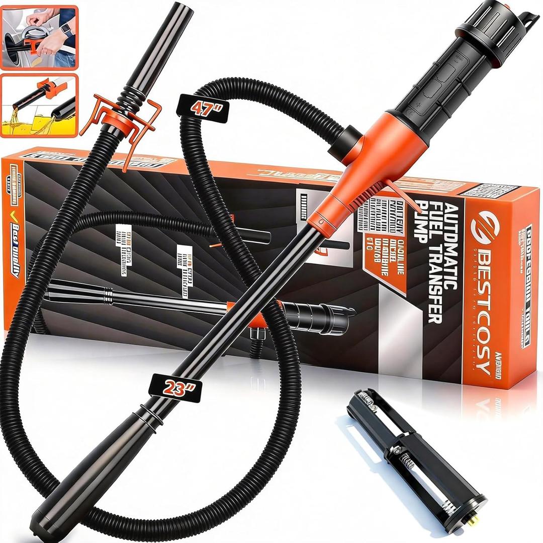 Portable Transfer Pump Battery Operated Electric Siphon Pump for Gas, Fuel, Diesel, Water Transfer 2.4 GPM Flow Oil Extractor, 47" Hose-Easy to Use Hand Fuel Pump, Multi-Use Siphon Transfer Pump
