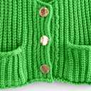 Hvewarm Womens Casual Chunky Knit Vest Gold Button Down Crop Crochet Sleeveless Sweater Vest (Green-S), Small (Green, S)