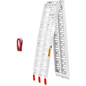 Aluminum Motorcycle Ramp for Pickup Trucks, 7.5 ft Folding Dirt Bike Loading Ramp, Punched Plate Surface, 750 lb Capacity, Rubber-Tipped Fingers, Strap Included, 89 x 12 in, 1 Pc