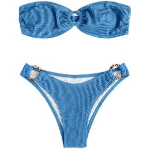 ZAFUL O Ring Bandeau Bikini Sets for Women Sexy Strapless Swimsuits 2 Piece High Cut Bathing Suit, Size: L