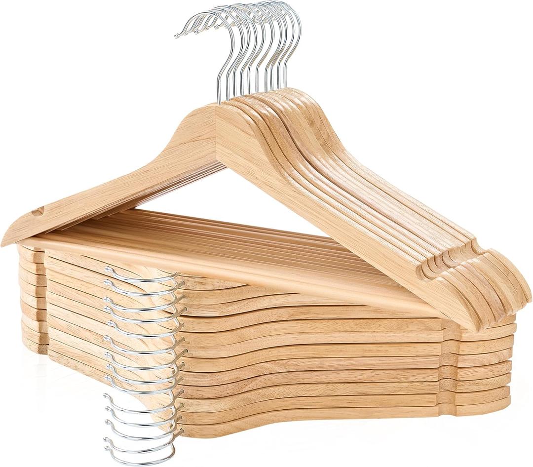 Wooden Hangers 20 Pack, Durable Wood Hangers with 360 Swivel Hook & Notches, Slim Coat Hanger Wooden for Closet, Natural