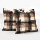 JOJOGOGO Fall and Winter Brown Buffalo Plaid Sherpa Pillow Covers 16x16 Set of 2, 16 x 16 Brown Autumn Sweater Accent Throw Pillows, Cozy Fluffy Curly Sherpa Farmhouse Checkered Pillow Covers