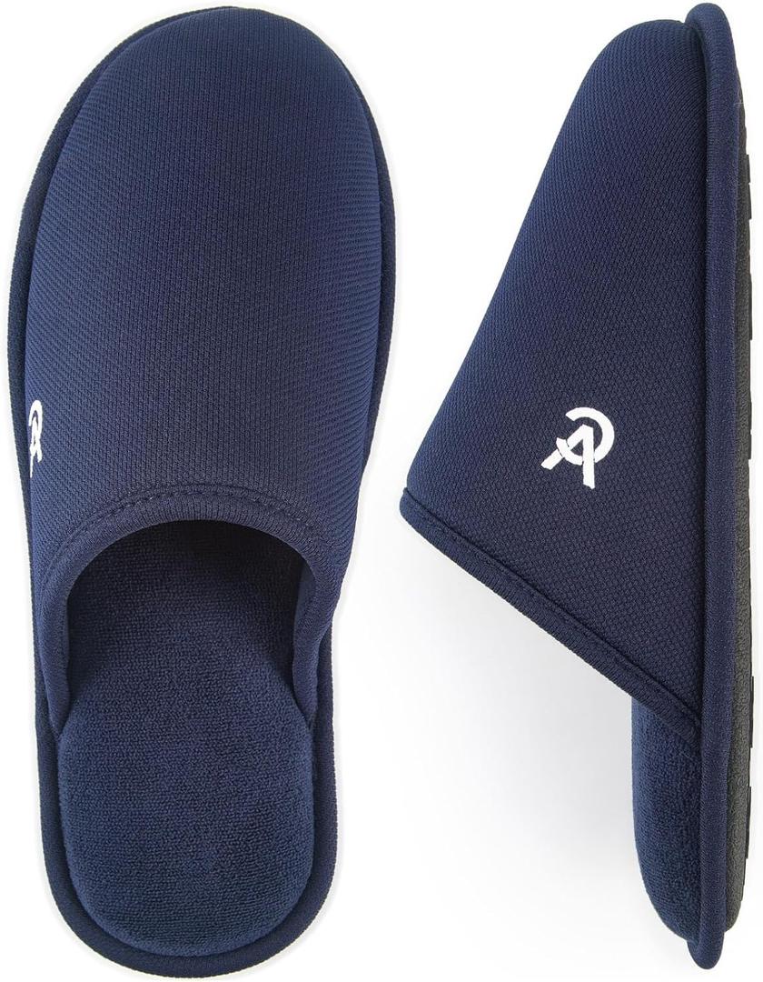 VeraCosy Men's Knitted Scottish Slippers with Soft Memory Foam Non Slip Indoor Rubber Sole (7-8, Dark Blue)