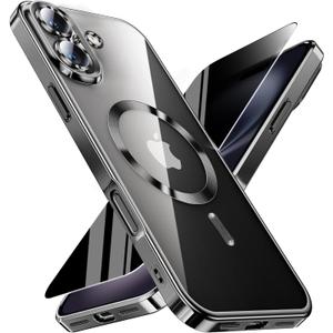 WEYNRBOX Magnetic for iPhone 17 Case with Privacy Screen Protector & Full Camera Cover,[Non-Yellowing] Shockproof Clear Phone Case Compatible with MagSafe Women Girls for iPhone17,Black