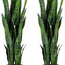 KOL 3ft 2-Pack Artificial Snake Plant - 32 Thick Lifelike Leaves, Faux Silk Sansevieria for Indoor Home & Garden Decor, 35in Potted Fake Mother-in-Law's Tongue Plants, Green