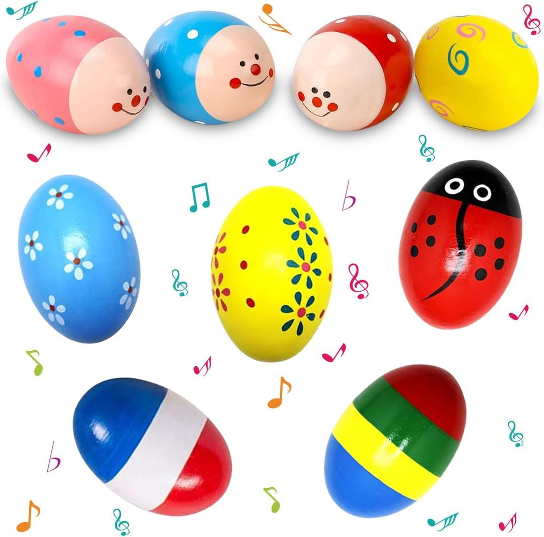 9 Pcs Wooden Easter Eggs Shakers Maracas for Baby Kids Classroom Prize Musical Instrument Early Learning Toys Easter Basket Stuffers Fillers