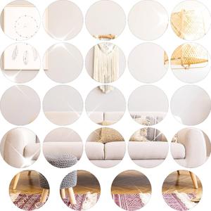 Cindeer Set of 24 Acrylic Round Mirror Plate Circle Mirror Trays Wedding Baby Shower Party Centerpieces for Tables Self Adhesive Non Glass Stickers for Home or Wall Candle Crafts Decor(16 Inch)
