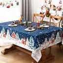 FRAMICS Christmas Tablecloth 60120 Inch, Winter Snowflake Trees Table Cover, Blue Rectangle, Waterproof Washable for Party Kitchen Dining Room