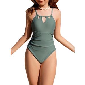 Milumia Girl's One Piece Swimsuit Halter Cut Out Bathing Suit Swimwear