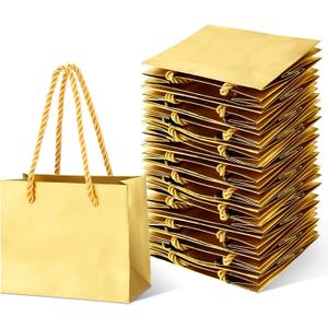Fainne 24 Pcs Gold Mini Gift Bags with Handle Gift Card Bags Bulk Extra Small Paper Party Favor Boxes Tiny for Mother's Day Wedding Baby Shower Birthday Wrapping Supplies, 4.7 x 3.9 x 2.3 Inch