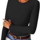 GKBK Womens Long Sleeve Shirts Ribbed Slim Fit Tops Tight Casual Crewneck Basic Tee 2026 Spring Fall Clothes Outfits Trendy (Black, S)