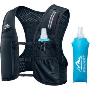 Running Vest for Women Men, USA Original Patent, Adjustable Chest Straps Running Hydration Vest with 500ml Soft Flask and Phone Holder, Lightweight Reflective Hydration Backpack (Medium-Large, Black)