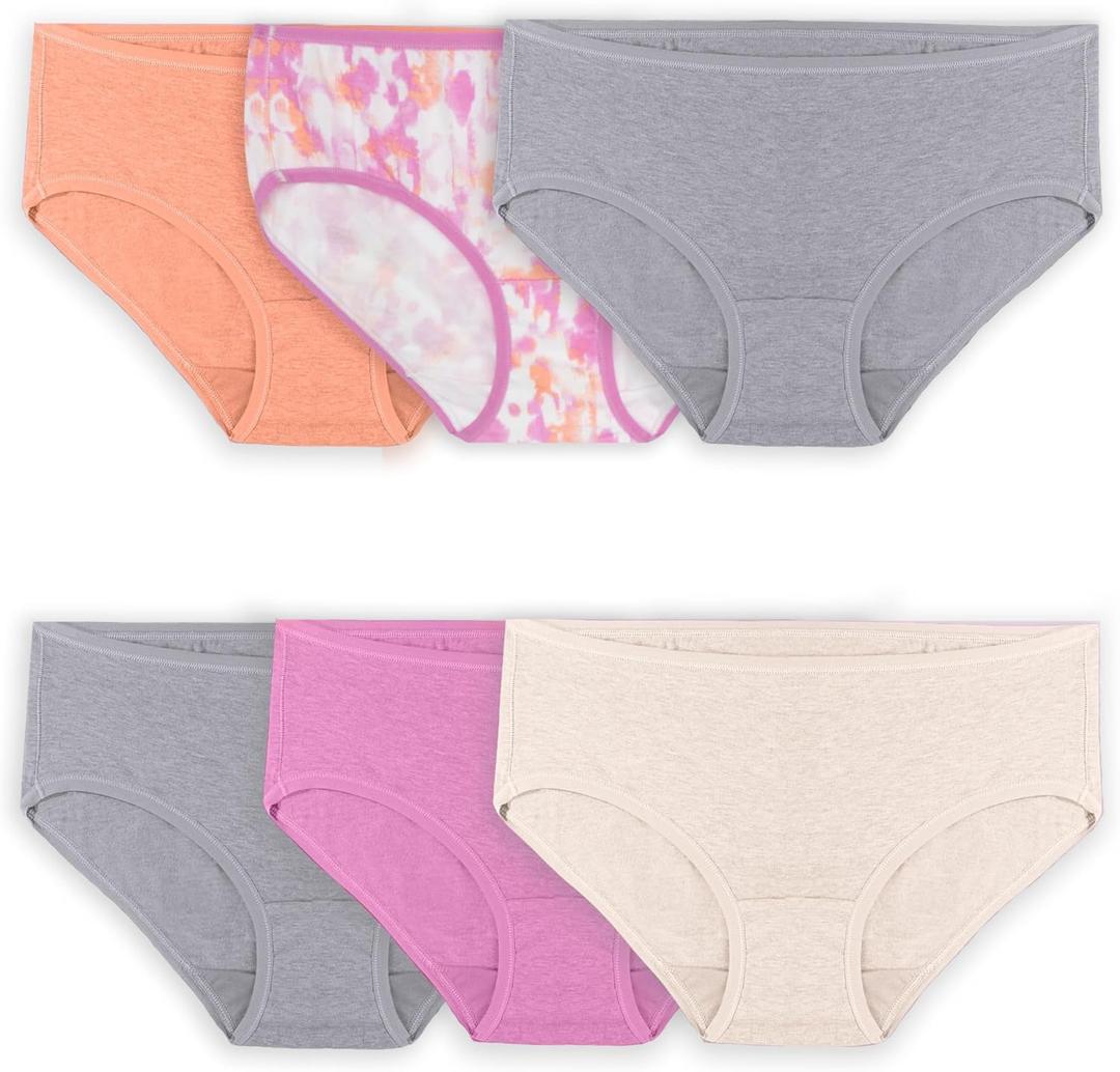 Fruit of the Loom Women's 360 Underwear, High Performance Stretch for Effortless Comfort, Cotton Blend - Hipster - 6 Pack - Size 8