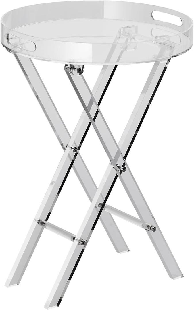 VEVOR Acrylic Folding Tray Table, Acrylic End Table with Folding X Leg, Clear Acrylic Side Table for Coffee, Drink, Food, Snack for Living Room & Bedroom (11.4"D x 15.7"W x 22.8"H)