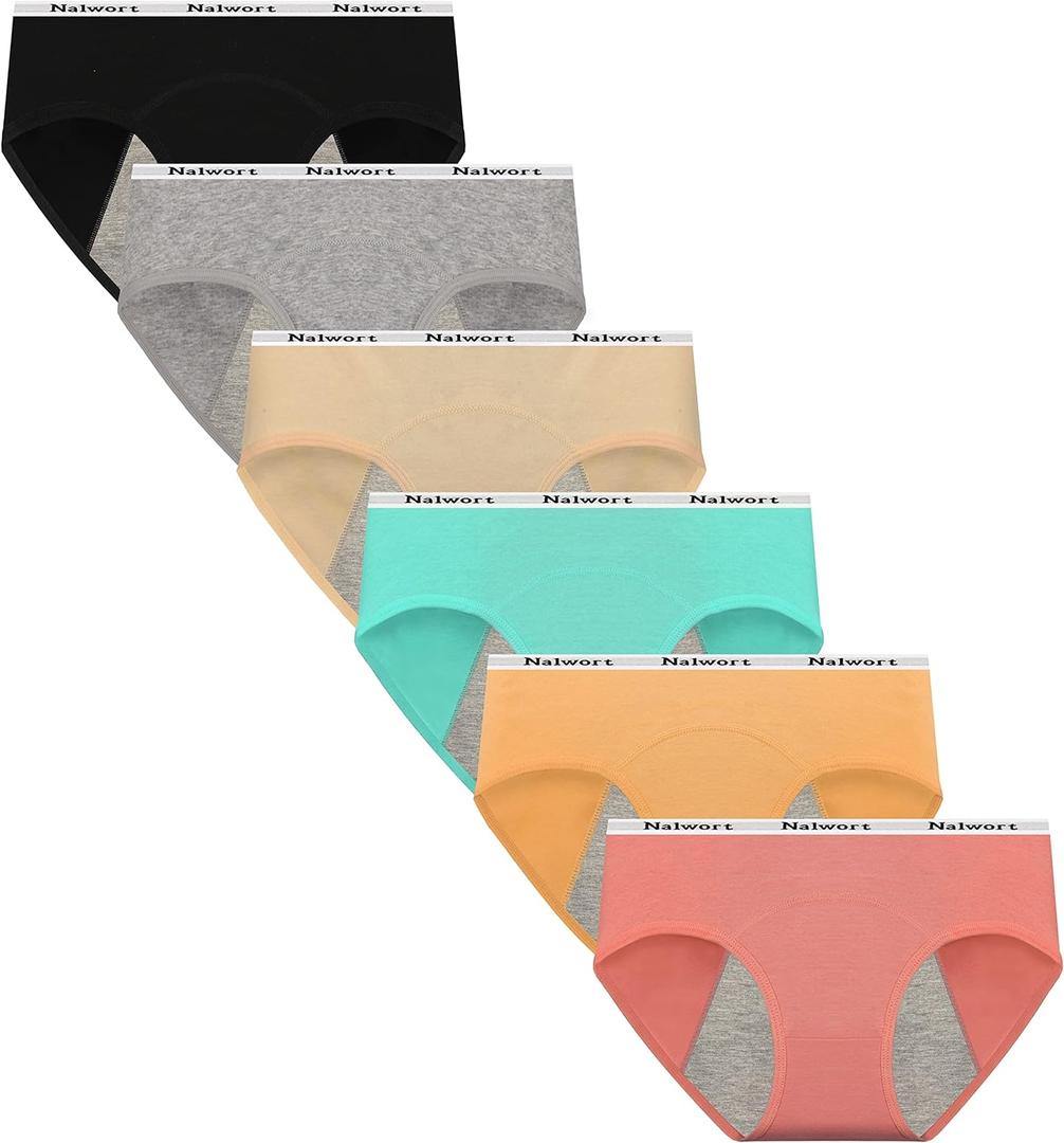 Nalwort Teen Girls Period Underwear Menstrual Period Panties Leak-Proof Cotton Protective Briefs Pack of 6 (12-14 Years, Multicolor-5) Nalwort Teen Girls Period Underwear Menstrual Period Panties Leak-Proof Cotton Protective Briefs Pack of 6 (12-14 Years, Multicolor-5)