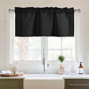 XWZO Kitchen Valances Curtains for Windows Living Room Bedroom Bathroom Toppers Farmhouse Style Rustic Dinning Room Thermal Insulated Rod Pocket, W42 x L12 Inch Length, Black, 1 Panel