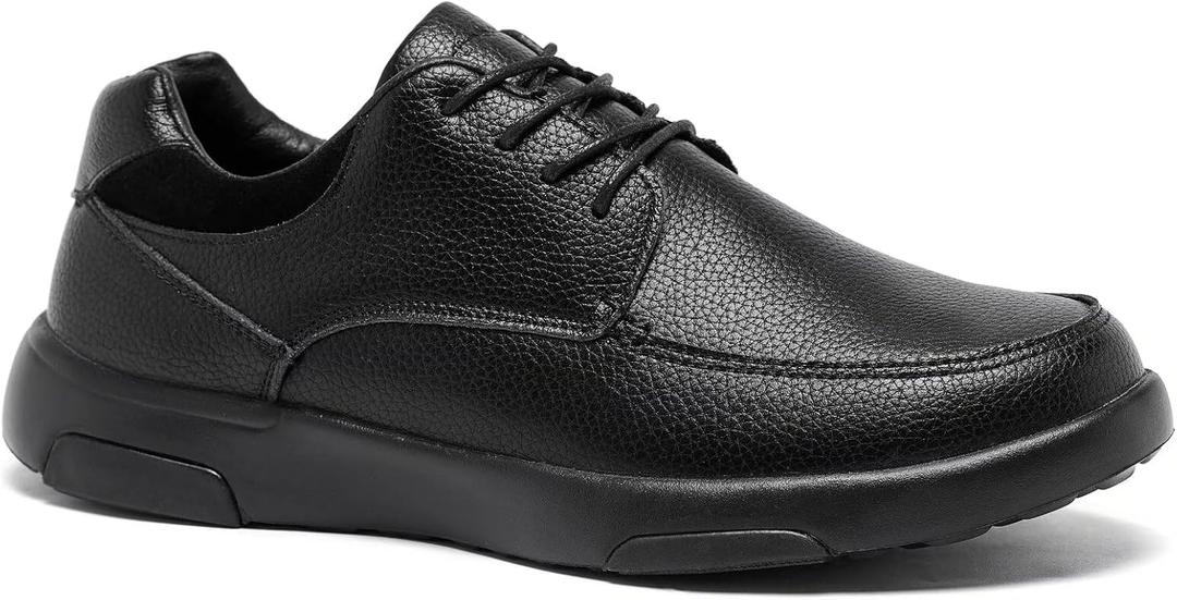 OrthoComfoot Men's Orthopedic Leather Dress Walking Shoes: Comfortable Plantar Fasciitis Fashion Sneakers with Arch Support, Casual Flat Feet Business Work Shoes for Foot and Heel Pain Relief (9.5, W1-black)