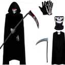 Grim Reaper Costumes Adult Halloween Death Scary Cloak Ghost Hooded Cape Cosplay Outfit Robe Scythe Mask Glove