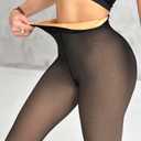 CHICME Womens Thick Fleece Lined Transparent Tights High Waist Elasticity Thermal Pantyhose Faux Sheer Warm Leggings