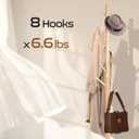 Wooden Coat Rack Freestanding with 8 Hooks & 3 Adjustable Sizes for Clothes, Space-Saving Design for Bedroom Office Entrance Holds Hats Coats Scarves Bags