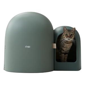 MS!MAKE SURE Cat Litter Box Enclosure with Lid, Extra Large Covered Hidden Dog Proof Closed Modern Cat Litter Box Furniture with Scoop, for Odor Control and Less Tracking, Easy to Clean - Moss Green
