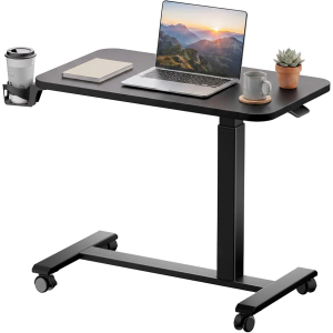 Lockable Wheels, Pneumatic Height Lift, Small Standing Desk, Overbed Desk, Bedside Workstation, Portable Laptop Table