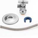 (1 kit) Toilet Connector, Toilet Water Supply Line Kit With 1/4 turn 1/2 inch Angle Push Fit Stop & 12" Stainless Steel Flexible Toilet Supply Line