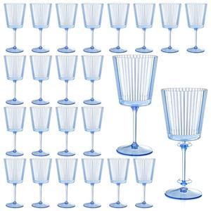 24 PCS Blue Ribbed Plastic Wine Glasses 13.5 OZ Ribbed Wine Glasses Detachable Wine Glass Elegant Fluted Glassware Vintage Style for Wedding Anniversary Birthday Dinner Parties(Blue, 24 Pack)