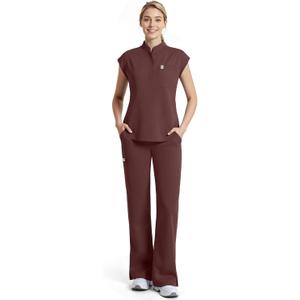 Dvoliaw Women Scrubs Set,Sleeveless Stand Collar Scrub Top,Straight Leg Scrub Pant,11-Pocket Medical Uniform,Yoga Waistband Medium