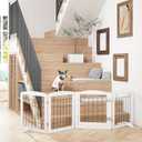 PAWLAND Freestanding Dog gate with Walk Through Door, Dog Gates for Doorways, The House, Stairs, 80" Wide Pet Puppy Safety Fence with Support Feet, 4 Panels, White