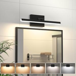 VOLISUN Modern Bathroom Vanity Light 15.7 inch, Rotatable, 12W Dimmable 5CCT Led Bathroom Light Fixture Over Mirror, Black Bar Vanity Light for Bathroom Mirror Restroom-ETL Certificated