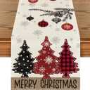 Artoid Mode Red Pine Trees Merry Christmas Table Runner, Winter Xmas Holiday Kitchen Dining Table Decoration for Home Party Decor 13x72 Inch