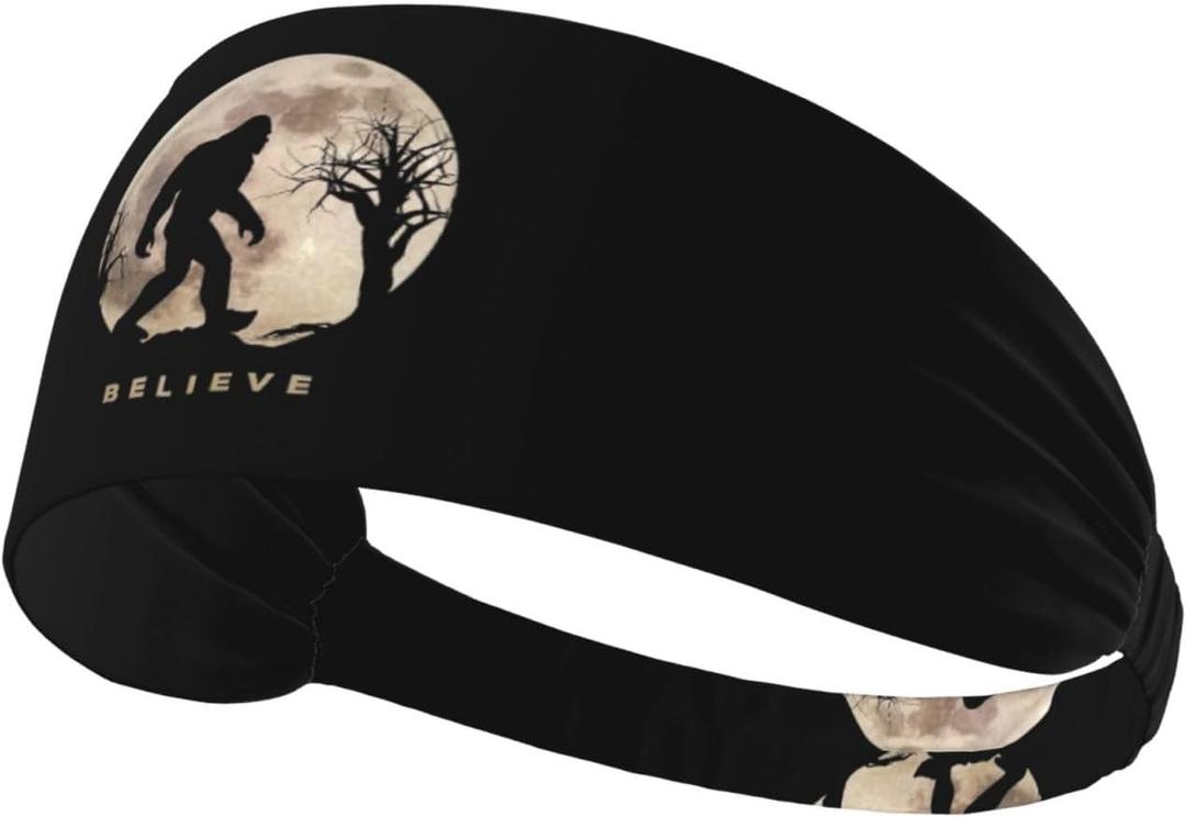 Black and Gold Swirl Liquid Ink Marble Workout Headbands Fashion Sports Sweatbands Yoga Hairbands for Fitness Athletic Non Slip Wicking Headscarf for Men Womens Girls Summer Accessories Elastic Bands (One Size, Funny Bigfoot Sasquatch Full Moon)