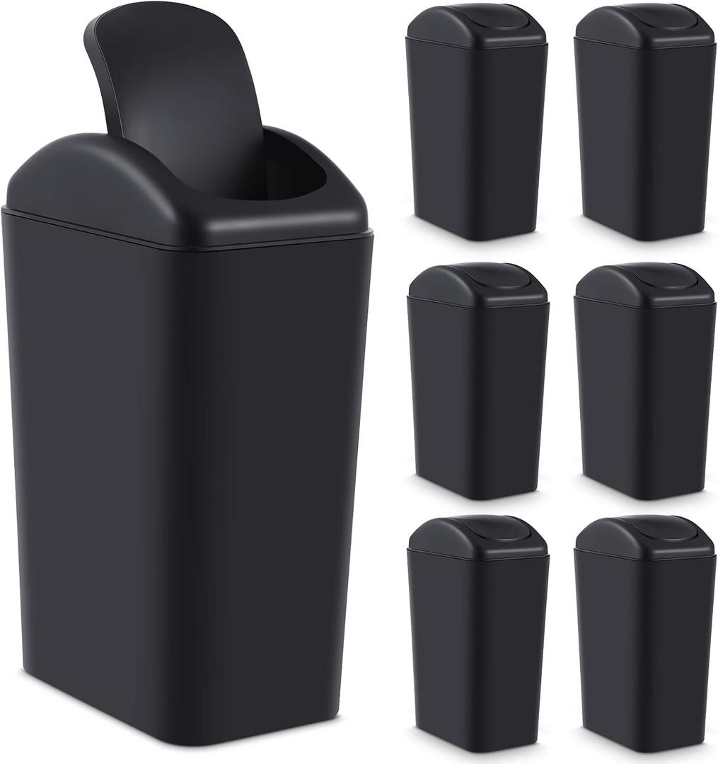 Hoolerry 6 Pcs 3 Gallon/12 Liter Small Trash Can Plastic Kitchen Garbage with Lid Small Trash Bin for Bathroom Office Bedroom Kitchen Waste Outdoor (Black)
