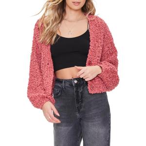 Forever 21 Women's Popcorn Knit Cardigan Sweater (Large, Red)