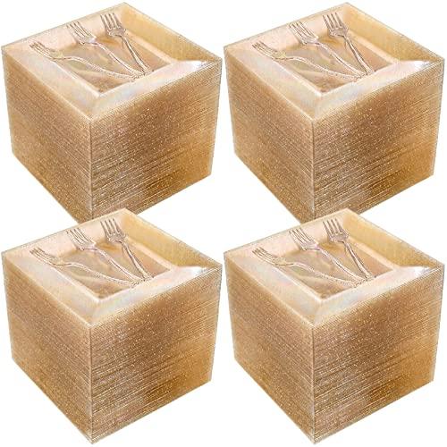 Gandeer 300 Pcs Gold Glitter Disposable Plates for 150 Guests, 6.5 Inch Gold Dessert Plates with Plastic Forks, Plastic Dinnerware Set for Wedding Party, Birthday, Dinner