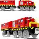 Train Toys Battery Operated Locomotive Trains for Wooden Track, Motorized Train for Toddlers with Magnetic Connection, Compatible with Thomas, Brio, Chuggington, Melissa and Doug (Red)