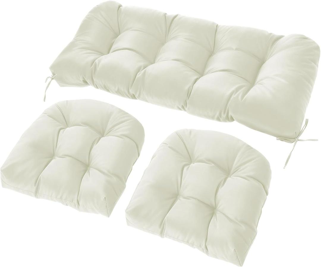 Wicker Chair Cushions Set, 2 U-Shaped Cushions & 1 Loveseat, Waterproof Outdoor Loveseat Cushion for Patio Furniture, Settee Bench Pad All Weather,Beige