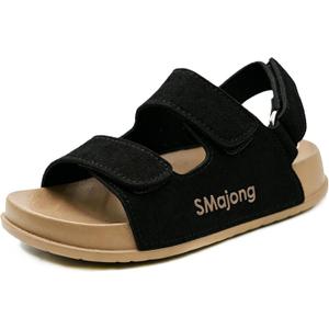 SMajong Boys Sandals Girls Sandal Kids | Non-Slip Slides, Lightweight, Adjustable, Open Toes, Flat (Black)