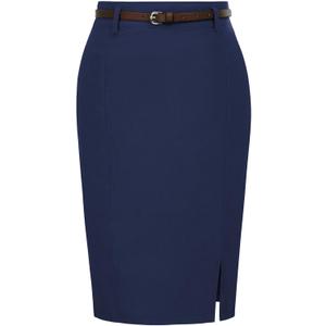 Kate Kasin Women's Bodycon Pencil Skirt with Belt Solid Color Hip-Wrapped