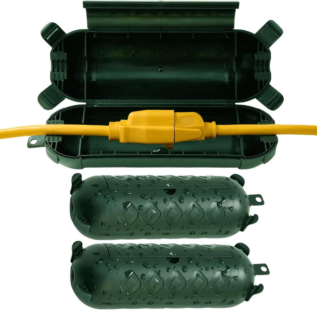 YOJOE 3 Pack Outdoor Extension Cord Cover IP44 Waterproof, Green Cord Protector Connector Electrical Safety Box to Protect String Lights Outdoor Plug, Outlet, Christmas Decorations Lights